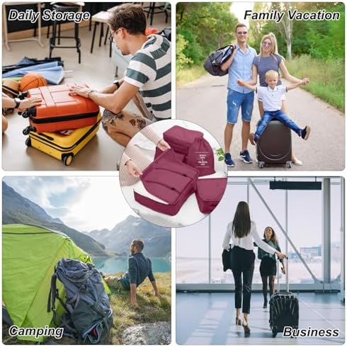 Packing Cubes for Suitcases, 10 pcs Packing Cubes Luggage Organiser Bags Travel Essentials Bags for Clothes Shoes Toiletries Travel Luggage Organizers Storage Bags-Burgundy - Image 7