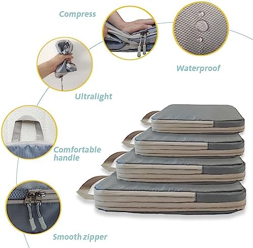 8 Piece Set Compression Packing Cubes For Suitcases, Packing Cubes For Travel (Grey) - Image 3
