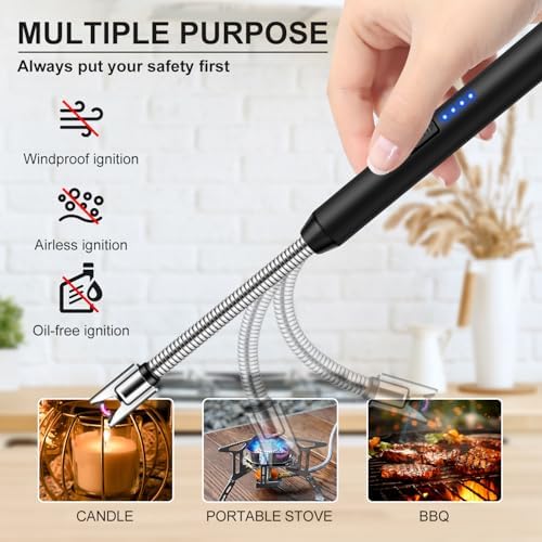 Candle Lighter, Electric BBQ Lighter Long Reach, Electronic USB C Rechargeable Lighter Flameless & Windproof, 360° Flexible Neck & LED Display for BBQ Grill, Candles, Gas Stove - Image 7