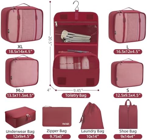 BAGAIL 10 Set Packing Cubes Various Sizes Packing Organizer for Travel Accessories Luggage Carry On Suitcase - Burgundy - Image 2