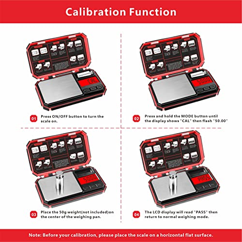 UNIWEIGH Digital Pocket Scale 200g/0.01g Precision Scales Gram for Kitchen | Mini Jewelry scale for Coins and Gem with 6 Units/LCD Display/Tare Function (Battery Included) - Red - Image 5