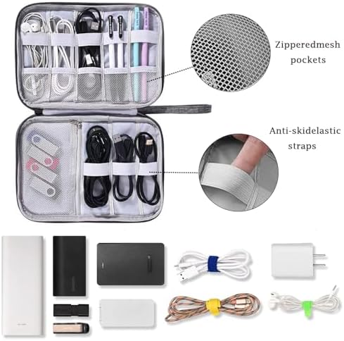 DDUP Cable Organiser Bag,Travel Cable Bag, Electronics Accessories Organizer, Airplane Travel Essentials Gadget Storage with Handle for Power Bank, Memory Card, Chargers and Hard Disk(Grey) - Image 3