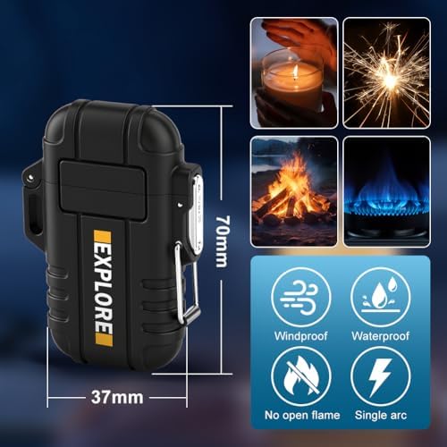 Electric Lighter Rechargeable USB C, Electronic Plasma Arc Lighter Waterproof and Windproof Weatherproof for Camping Hiking Survival, Portable Black Lighters Gifts for Men - Image 5