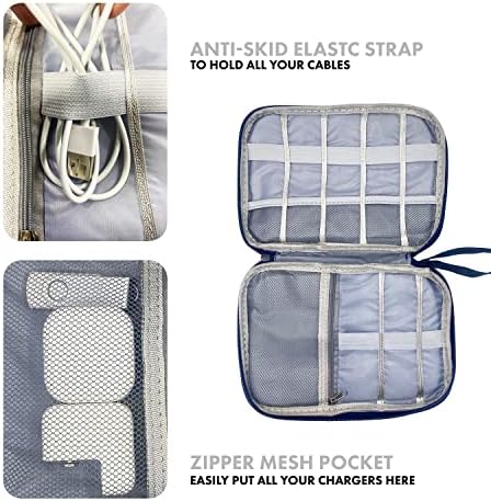 Woodland Leathers Woodland cable bag and cable organiser bag is a travel essentials electronics travel organizer Chargers, Cables, USB Drive, SD Card, power bank and Hard Disk with Handle (Navy) - Image 2