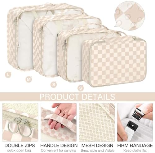KPX 8 Set Packing Cubes for Travel, Luggage Packing Organizers Accessories Large Toiletries Bag for Clothes Shoes Cosmetics, Two-tone Khaki - Image 3