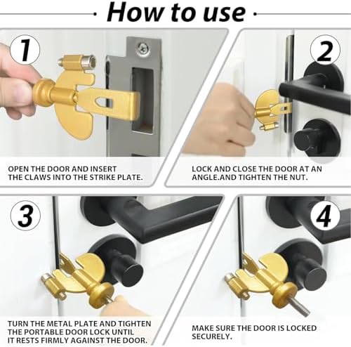 Portable Door Lock - Suitable for Travel Hotels, Homes,College Apartments with Increase Security, Adjustable, Easy to Install (Yellow) - Image 5
