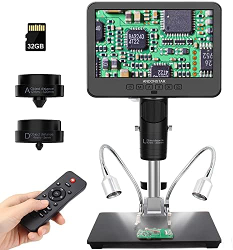 Andonstar AD246S-M HDMI Digital Microscope - 2000x, 3 Lens 2160P UHD Video Record, 7 Inch LCD Soldering Microscope
