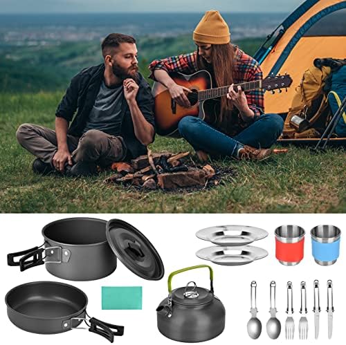 Camping Cookware Set, Portable and Lightweight Stainless Steel Camping Frying Pan Pots Cups Cutlery for Outdoor Picnic Hiking Camping - Image 6
