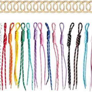 30Pcs Paracord Keychain Bag Charms, Colourful Braided Rope with Keyrings | 15 Paracord Ropes + 15 Gold Key Rings, Bag Charm Accessory, for Purse Backpack Handbag, Easy to Assemble