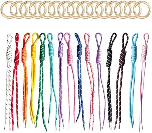 30Pcs Paracord Keychain Bag Charms, Colourful Braided Rope with Keyrings | 15 Paracord Ropes + 15 Gold Key Rings, Bag Charm Accessory, for Purse Backpack Handbag, Easy to Assemble