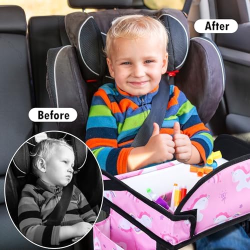 Kids Travel Tray, Travel Tray for Kids Car Seat, Toddler Car Seat Lap Tray, Carseat Tray for Kids Travel, Carseat Table Tray for Kids Travel Activities (Pink) - Image 3