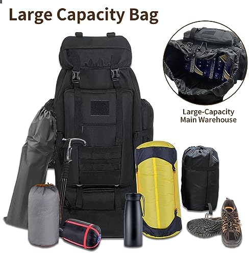 Hiking Backpack,100L Large Camping Backpack, Expandable Waterproof MOLLE Rucksack, Outdoor Sport Travel Daypack Military Tactical Backpack for Men Women (Black) - Image 6
