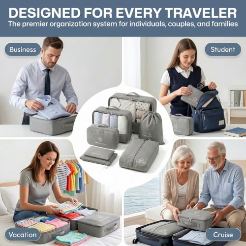 Suitcase Bags Organisers, 7 Set Compression Packing Cubes Space Saving | Travel Packing Cube with Mesh Visible Travel Accessories Set for Suitcase Backpack - Image 7