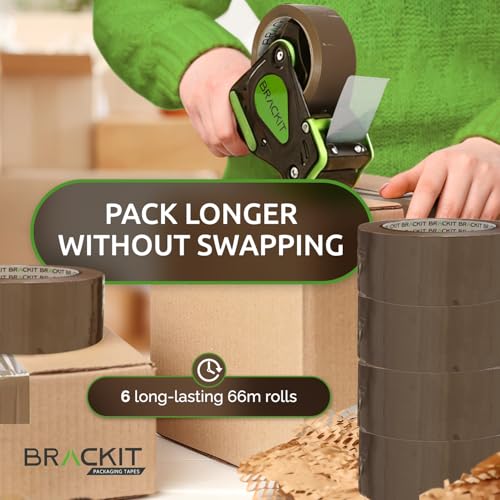 brackit Packing Tape with Dispenser, Brown 48mm x 66m, Pack of 6 Rolls – Strong Heavy Duty Packing Tape for Regular Use or Moving – Easily Seals Your Parcels and Boxes - Packaging Tape Dispenser - Image 7