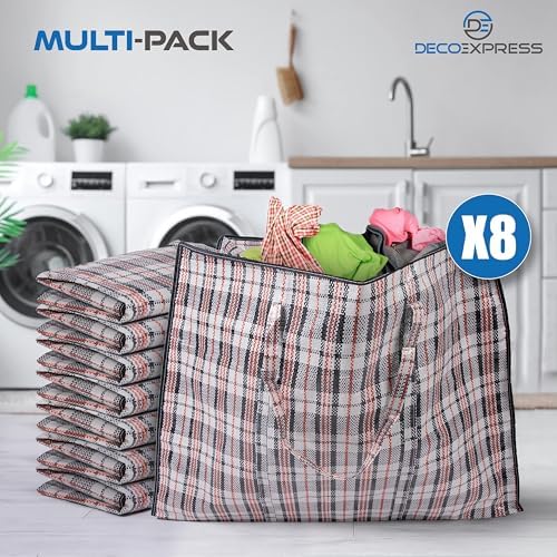 DECO EXPRESS Laundry Bags XXL, Pack of 8, 107L Strong, Durable & Reusable Extra Large Storage Bags with Zips, Ideal for Moving, Shopping, Packing, Laundry & Clothes Storage (76 X 59 X 24 CM) - Image 6