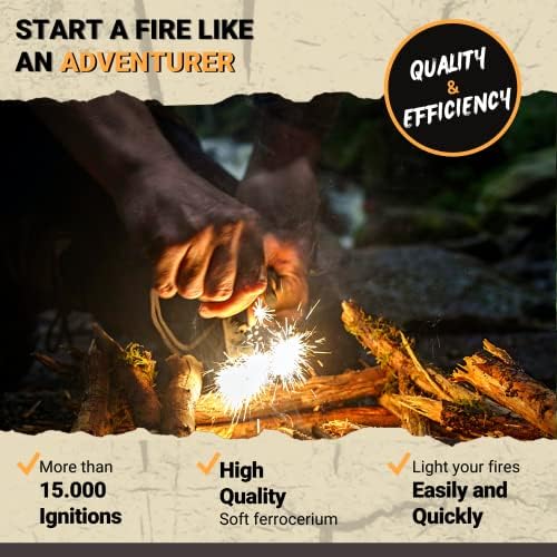 Survival Flint and Steel - Fire Starter Ferrocerium XL 10mm - Light More Than 15,000 Fires Ferro Rod - Firelighter Included - Firestarter Survival Kit for Camping, Bushcraft (Pine wood) - Image 3