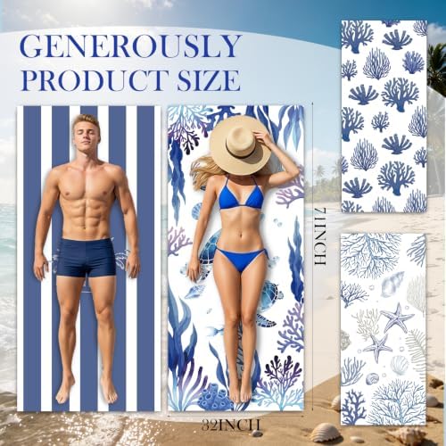 Microfiber Beach Towels 4 Pack Set Oversized 32x71 Inch Blue Ocean Turtle Sand Free Quick Dry Travel Pool Accessories Vacation Essentials Blanket Swim Towels for Family Adults Women Men Gifts - Image 3
