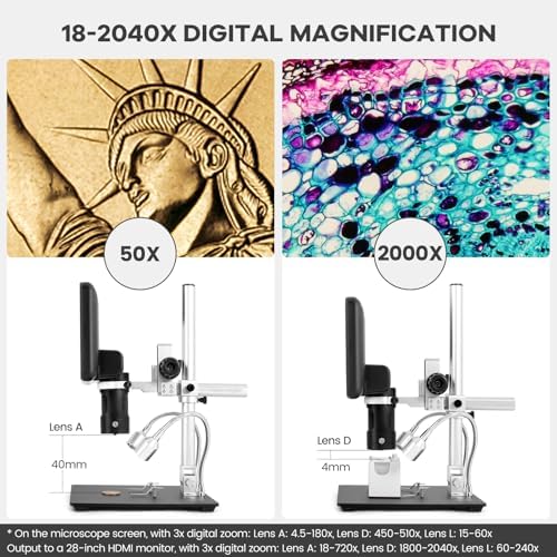 Andonstar AD246S-M HDMI Digital Microscope - 2000x, 3 Lens 2160P UHD Video Record, 7 Inch LCD Soldering Microscope - Image 6