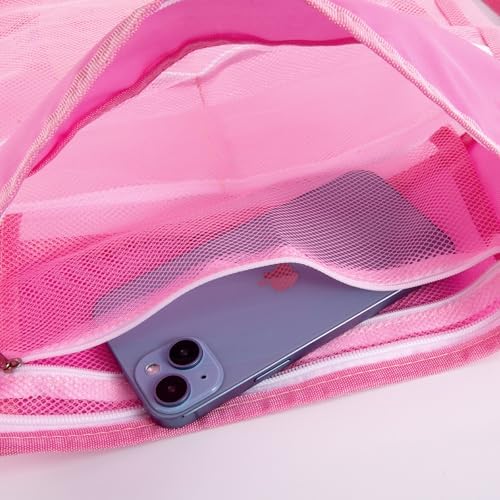 Mesh Beach Bags with Zipper,Pink and Mint Green Mesh Bag,Shell Collecting Bag Beach Sand Toy,Beach Essentials Accessories Gifts for Boys and Girls Summer Vacation (Only Bags) (1, Pink) | mesh beach bag - Image 7