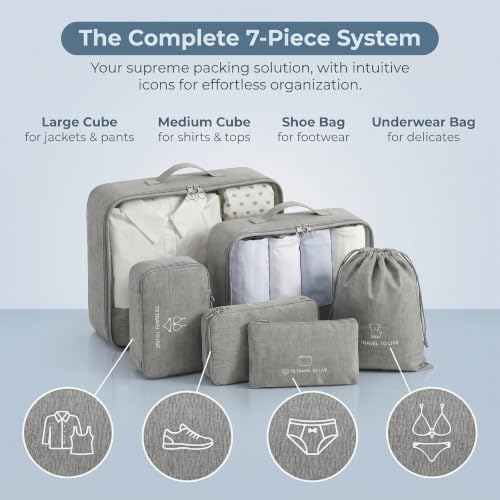 Suitcase Bags Organisers, 7 Set Compression Packing Cubes Space Saving | Travel Packing Cube with Mesh Visible Travel Accessories Set for Suitcase Backpack - Image 5