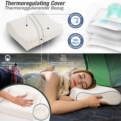 Travel & Camping Comfortable Memory Foam Pillow – Easy to Carry Portable Bag – Temperature Regulating Pillow Case - Perfect for Travelling (White Contour) - Image 5