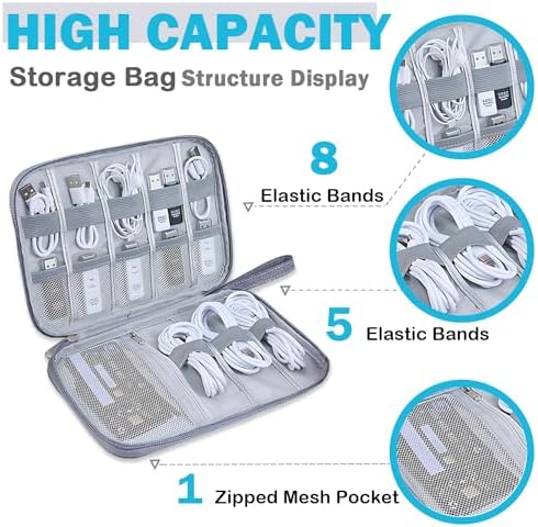 YUNYU Electronics Accessories Organizer Bag, Carry Travel Gadget Bag, Electronics Accessories Bag, Bag Travel Electronics, for USB Cable Drive(Grey) - Image 4