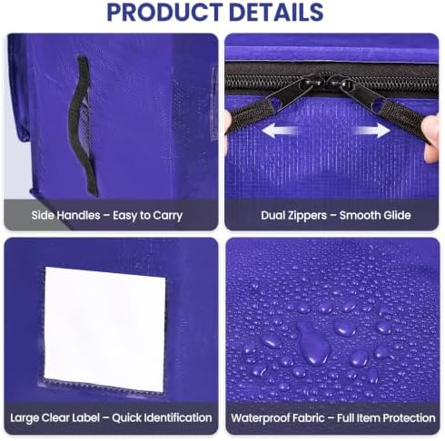 Hode Heavy Duty Moving Bags Extra Large Strong Plastic Storage Bags Zips | Duvet Clothes Bedding Waterproof Storage Packing Bag Boxes Moving House Essentials Extra Large Moving Boxes 90l 6 Pack Blue - Image 3