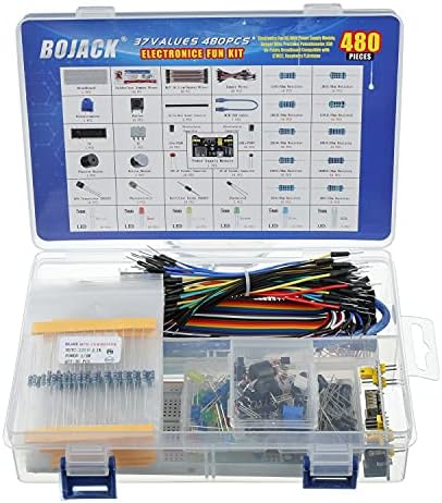 BOJACK 37 Values 480 Pcs Electronics Component Fun Kit with Power Supply Module, Jumper Wire,Precision Potentiometer,830 tie-Points Breadboard Compatible with STM32,Raspberry Pi,Arduino - Image 5