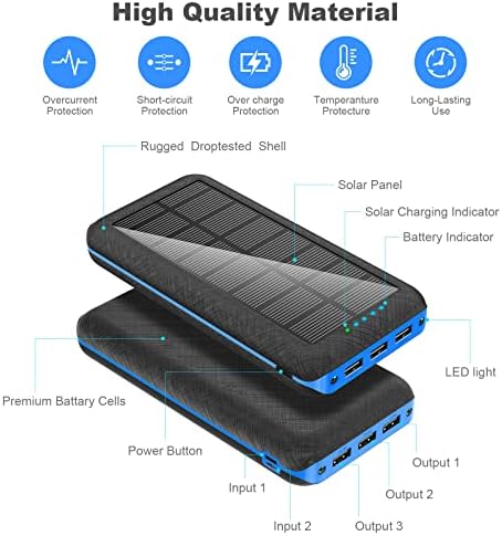 Solar Power Bank 26800mAh Portable Charger with 3 USB Output, LED Emergency Light & Flashlight, Waterproof External Battery Pack for Outdoor Camping Hiking Travel - Image 3