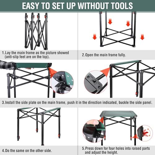 VILLEY Camping Table Folding, Lightweight Roll Up Aluminum Camp Table with Carry Bag, Adjustable Height Portable Outdoor Table for Picnic, Beach, Hiking, Fishing, Medium - Image 7