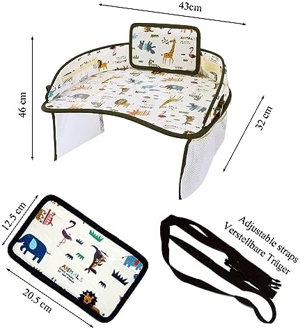 Kids Travel Tray Car Seat Activity and Play Tray Organizer for Children and Toddlers Lap Desk with Tablet Phone Holder Waterproof and Foldable (Animals) - Image 3