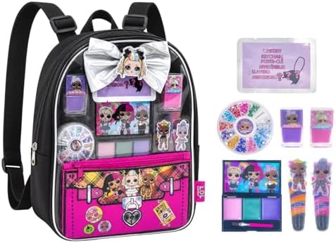 L.O.L. Surprise! Kids Makeup Set, Including Lip Balm, Nail Polish, Nail File, Hair Bows in Backpack, Perfect for Parties, Gift, Sleepovers and Makeovers, for Girls Aged 3+ by Townley Girl