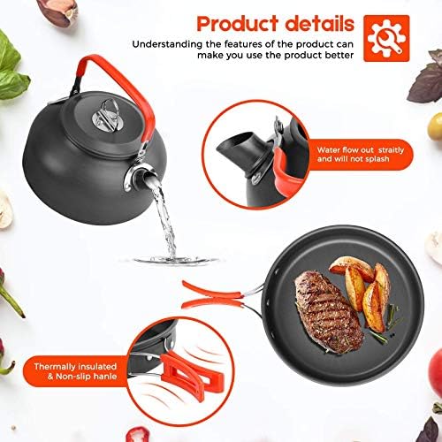 Camping Cookware Kit, Camping Cookware Set Outdoor Cooking Pot Pan Kettle Lightweight Camping Accessories Backpacking Hiking Gear for 2 to 3 People Picnic,Travel - Image 3