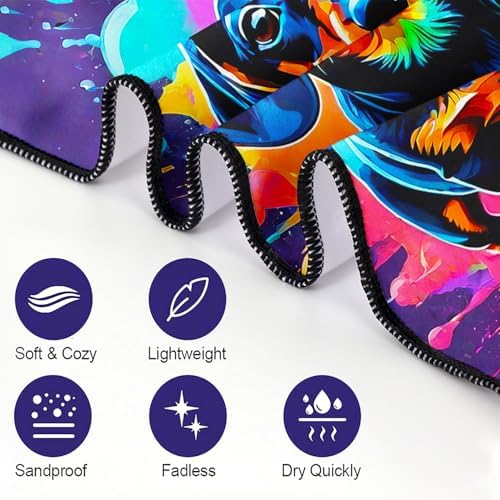 Neon Splatter Dachshund Beach Towel for Dog Lovers, Extra Large 180x90 cm 250GSM Microfibre, Sand Free Quick Dry, Ideal Vacation Gifts with Carry Bag for Pool Cruise Camping - Image 6