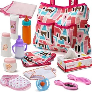13 Pack Baby Accessories - Baby Doll Feeding and Caring Toys Set Includes Diaper Bag, Doll Diapers, Magic Bottle, Mat for Girl Toddler Kid, Babies Pretend Play Set for Birthday Gift Christmas