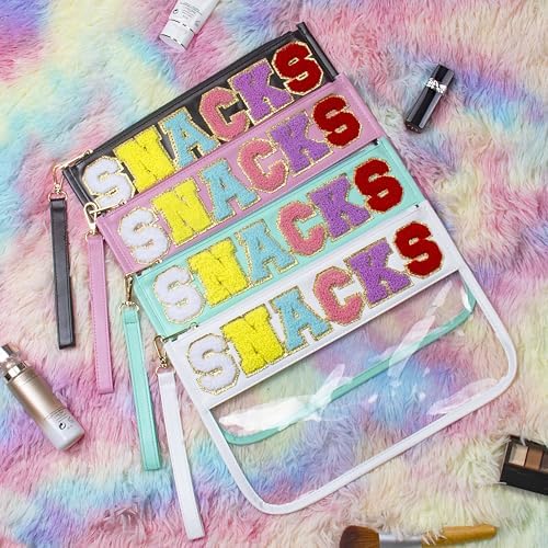 Buycard Snack Bag for Travel with Chenille Letter Patch-Preppy Waterproof Pouch for Travel, Makeup, Gym,Zippered Cosmetic Tote for Women & Girls,Holiday Essentials. (Pink) - Image 7