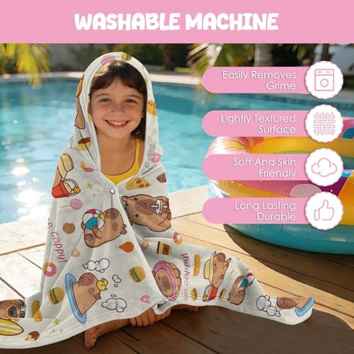 Capybara Hooded Towels for Kids 127x76cm Poncho Towels for Kids Boys Teens Beach Towel for Swimming Pool Cute Capybara Wearable Bath Towel - Image 5