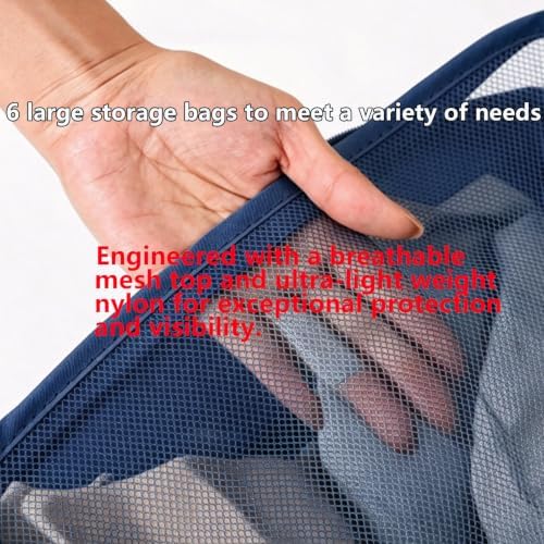 6 PCS Large Packing Cubes, Lightweight Luggage Packing Organizers Cubes | Same size 40x30x12cm Suitcase organiser bags | Double zip | Lightweight breathable material | Ideal for trave & home - Navy - Image 6