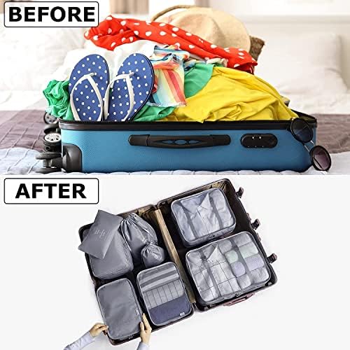 LANSKLBD 8 Set Packing Cubes for Suitcases, Travel Luggage Organizers, Essentials for Accessories, Shoe Bag, Toiletry Bag, Laundry Bag (Grey) - Image 3