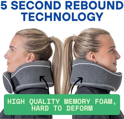 Relaxd Travel Pillow for Adults | Adjustable Memory Foam Neck Pillow for Travel | 360 Degree Neck Support | Removable Pillow Case | Includes Eye Mask, Earplugs, Travel Bag | Dark Grey | UK Brand - Image 5