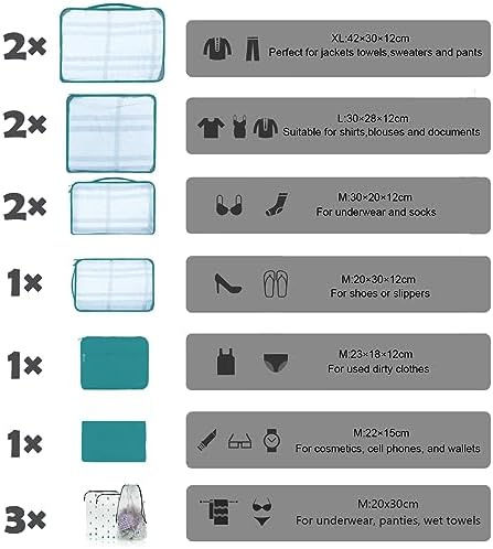 12 PCS Large Packing Cubes for Suitcases Various Sizes Suitcase Organiser Bags Lightweight Waterproof Luggage Organiser Bags (12, Sky Blue) - Image 4