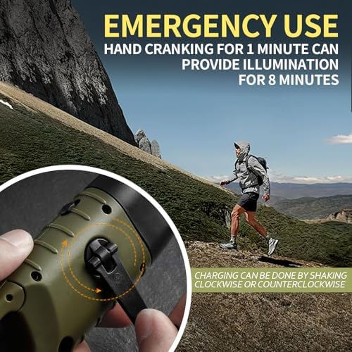 2-Pack Wind Up Torch, LED Flashlight with Solar Power and Hand Crank, Super Bright Emergency Light with Carabiner Hook, Portable Rechargeable Torch for Camping, Hiking, Outdoor Survival Gear - Image 3