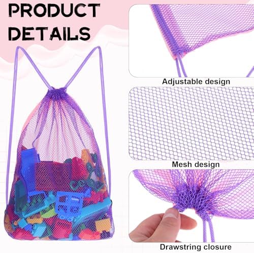 2Pcs Mesh Beach Backpack Bag, Drawstring Swimming Bag, Large Backpack Mesh Bags for Sand Beach Toy, Gym, Vacation Essentials (16 x 12.8in) - Image 3
