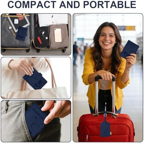 OFFCUP Passport Holder Cover, PU Leather Passport Cover and Luggage Tag Set with RFID Blocking Travel Wallet, Universal Travel Wallet Case Organiser for Money, Boarding Passes, Credit Cards Dark Blue - Image 7