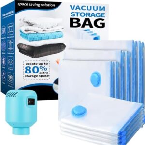 Vacuum Storage Bags 10Pcs with Electric Pump| 2XL+2L+2M+4S Space Saver Bags | Reusable Vacuum Bags for Bedding Pillows, Moving and Travel | PA Material | Clothes Storage Bags