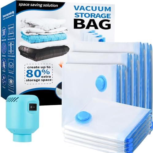 Vacuum Storage Bags 10Pcs with Electric Pump| 2XL+2L+2M+4S Space Saver Bags | Reusable Vacuum Bags for Bedding Pillows, Moving and Travel | PA Material | Clothes Storage Bags