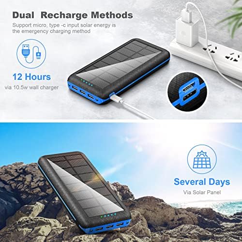 Solar Power Bank 26800mAh Portable Charger with 3 USB Output, LED Emergency Light & Flashlight, Waterproof External Battery Pack for Outdoor Camping Hiking Travel - Image 5