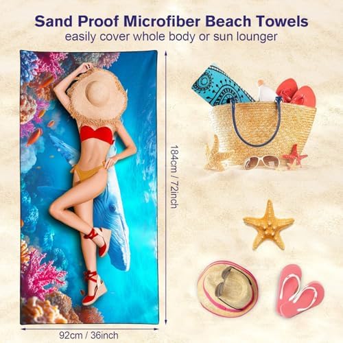 Blue Whale Beach Towel, Extra Large 180x90 cm 250GSM Microfibre, Sand Free Quick Dry, Ideal Vacation Gifts with Carry Bag for Pool Cruise Camping - Image 5
