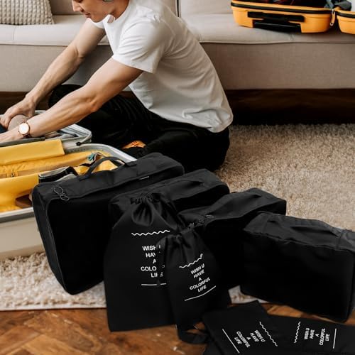 8pcs Travel Packing Cubes Luggage Organizers Set in Black, Waterproof Polyester Material Extra Security and Prevents Creasing, for Travel and Home Use - Image 5