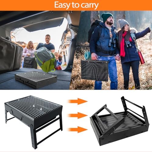 BBQ Barbecue Grill, Portable Foldable Charcoal Grill for Outdoor, Stainless Steel BBQ Tabletop Smoker for Picnic, Garden, Terrace, Camping, Travel, Hiking - Image 3